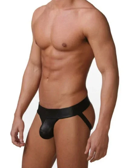 Faux Leather Black Jockstrap - Image 2