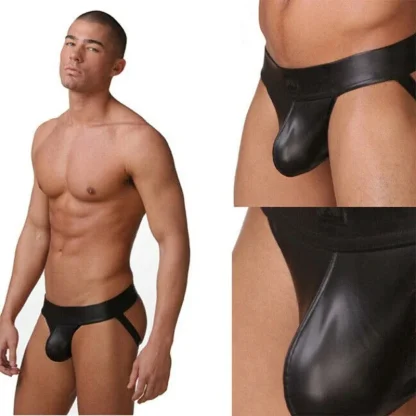 Faux Leather Black Jockstrap - Image 5