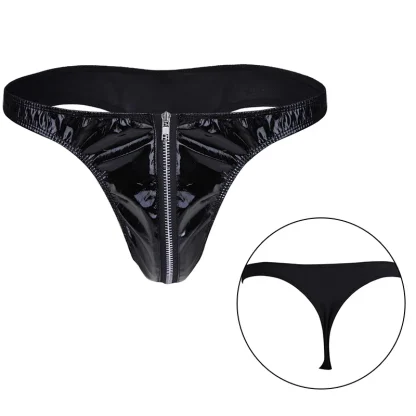 Zip Crotch Glossy Black Thong - Image 6