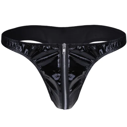 Zip Crotch Glossy Black Thong