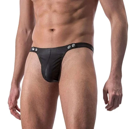 Sleek Black Snap Button Thong - Image 2